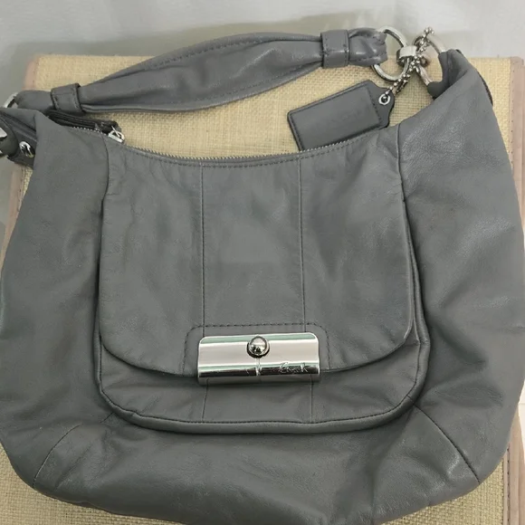 Coach Kristen Gray Leather Shoulder Hobo with Silver Hardware - Picture 14 of 16